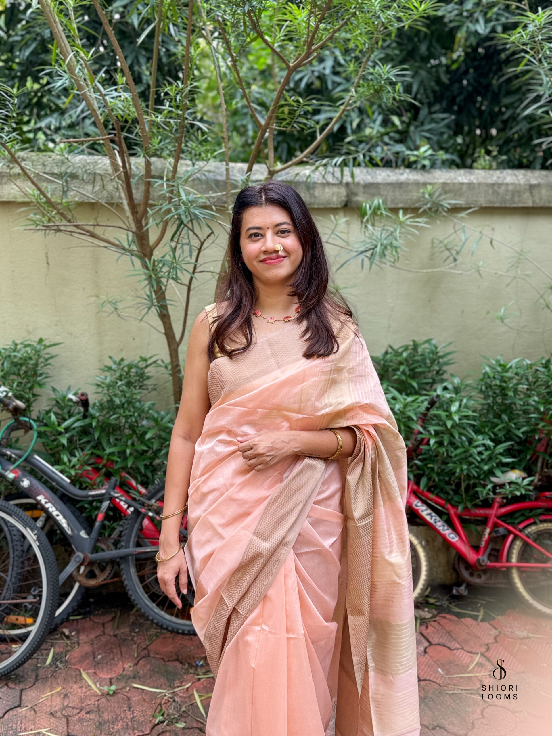 Handwoven Silk Cotton Maheshwari Saree in Pink