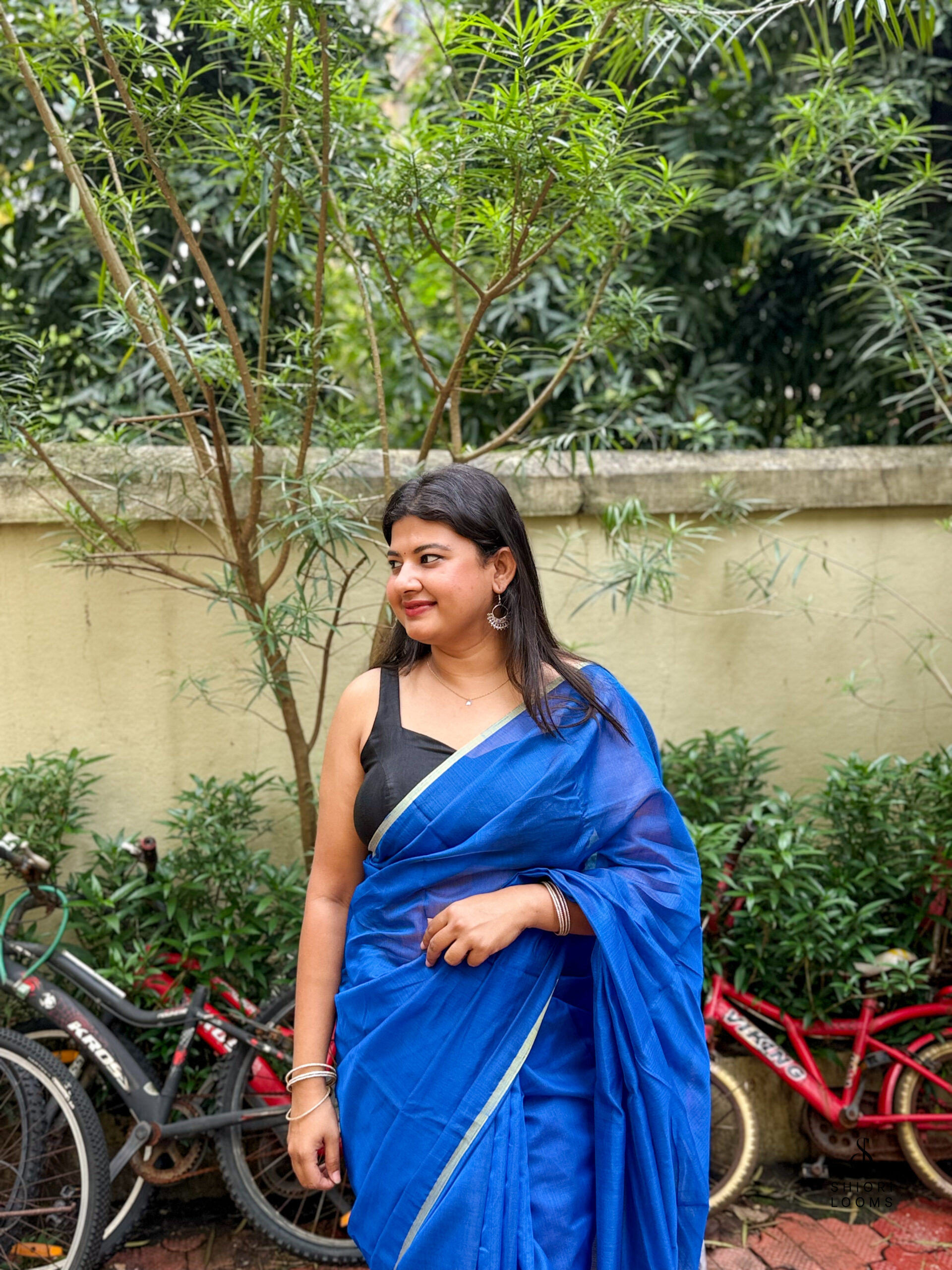 Handwoven Chanderi Silk Cotton Saree in Royal Blue
