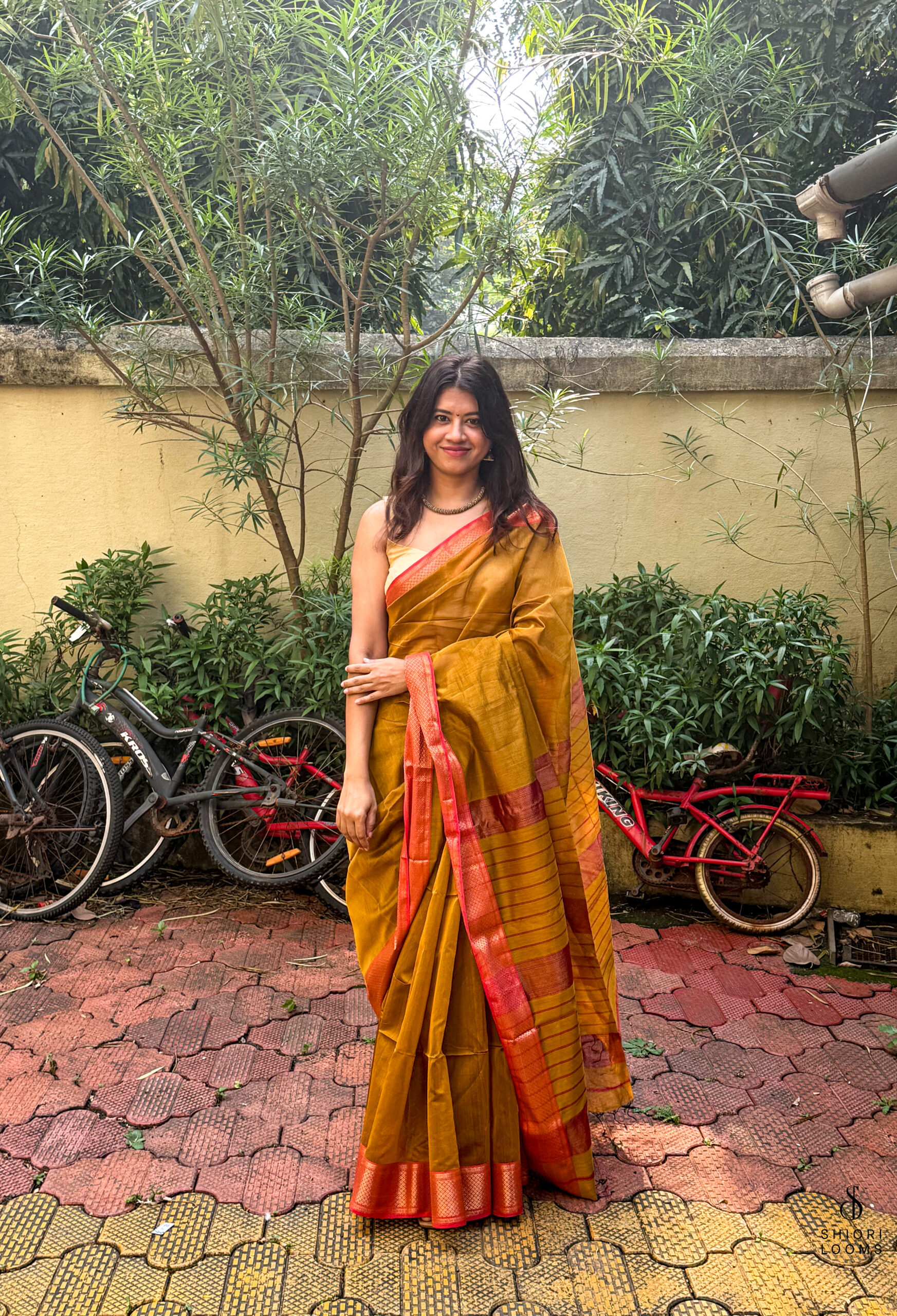 Handwoven Silk Cotton Maheshwari Saree in Mustard