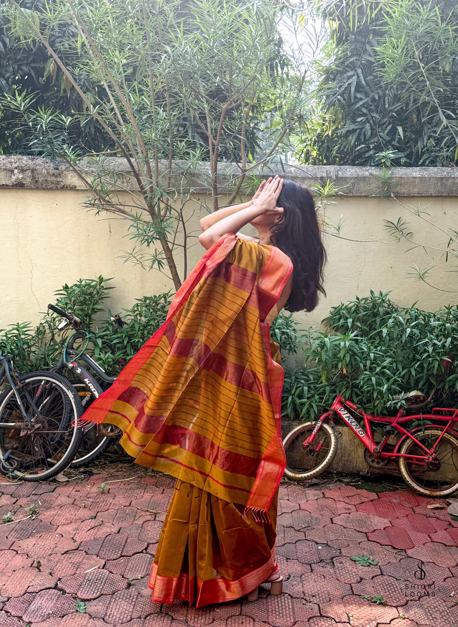 Handwoven Silk Cotton Maheshwari Saree in Mustard