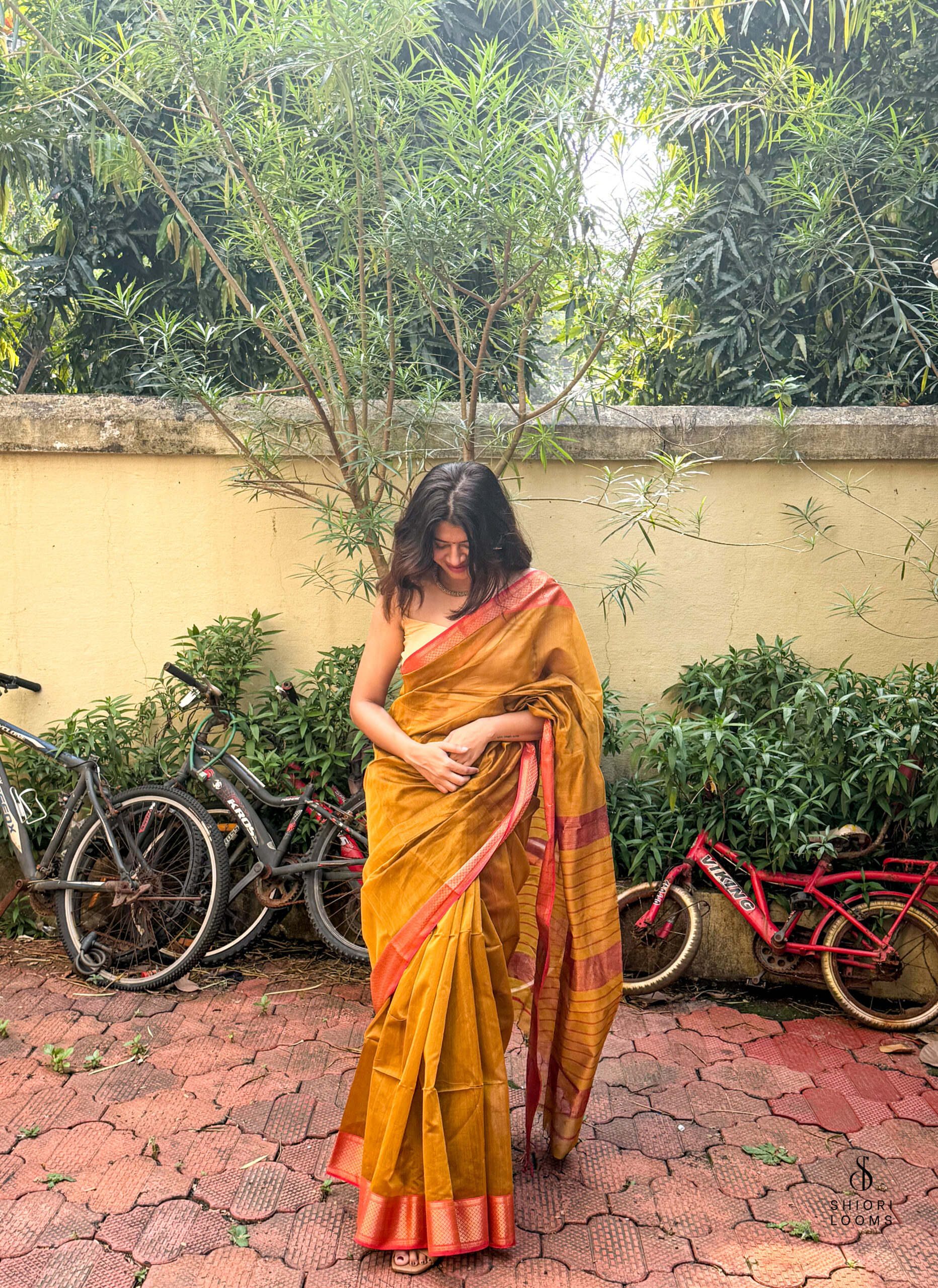 Handwoven Silk Cotton Maheshwari Saree in Mustard
