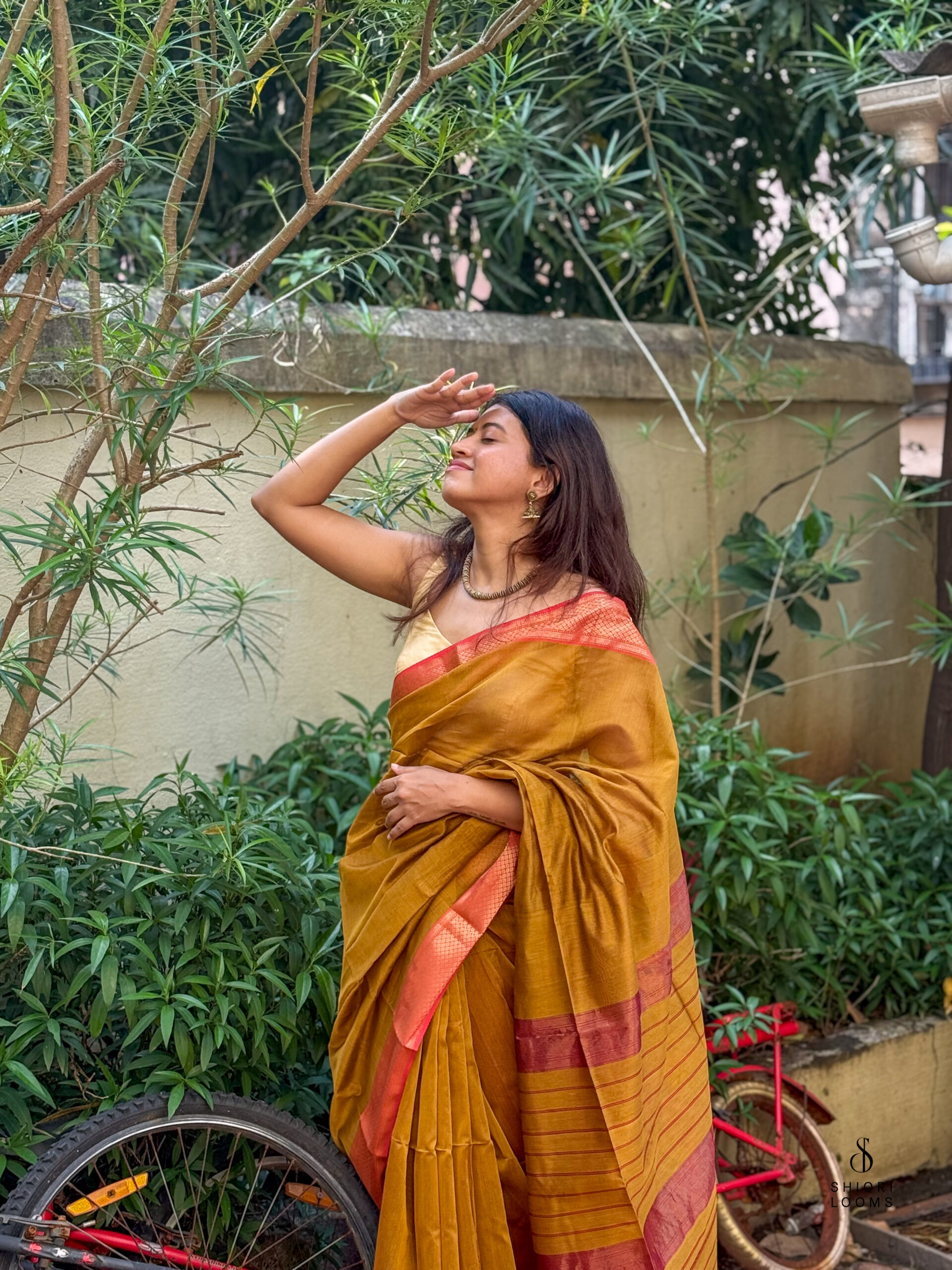 Handwoven Silk Cotton Maheshwari Saree in Mustard