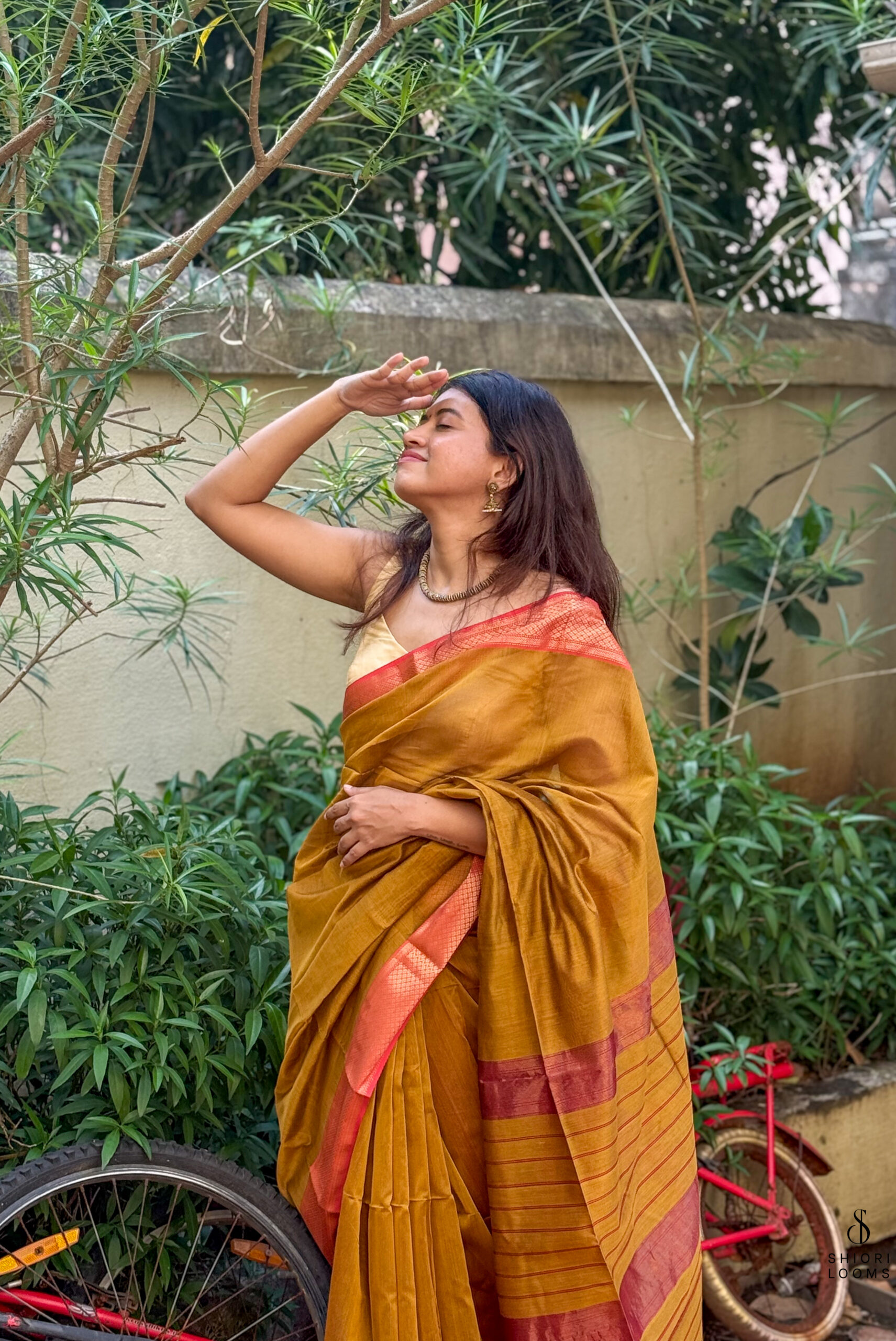 Handwoven Silk Cotton Maheshwari Saree in Mustard