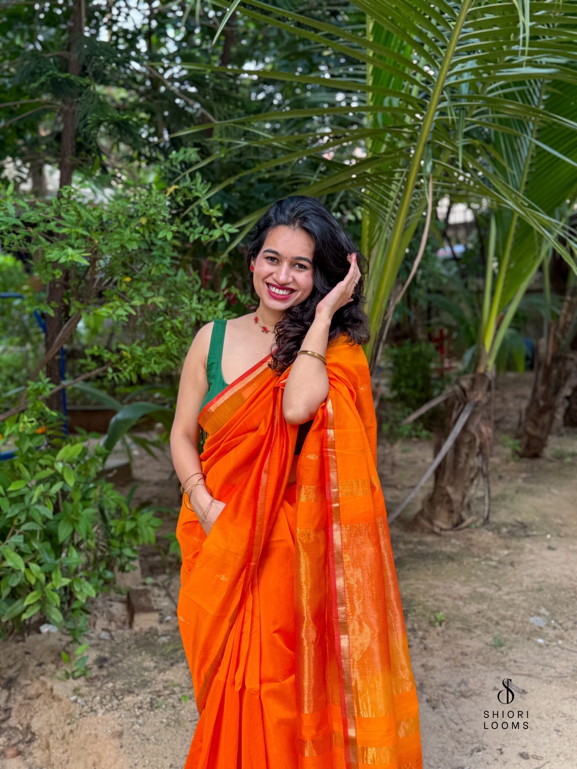 Handwoven Silk Cotton Maheshwari Saree in Shaded Yellow