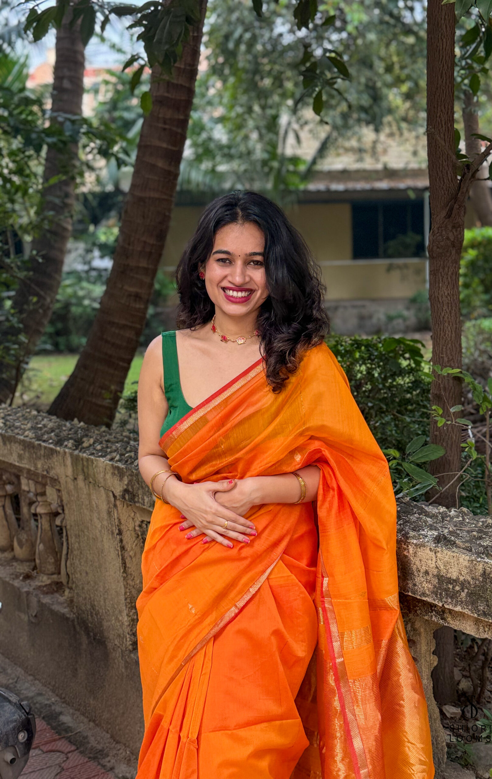 Handwoven Silk Cotton Maheshwari Saree in Shaded Yellow