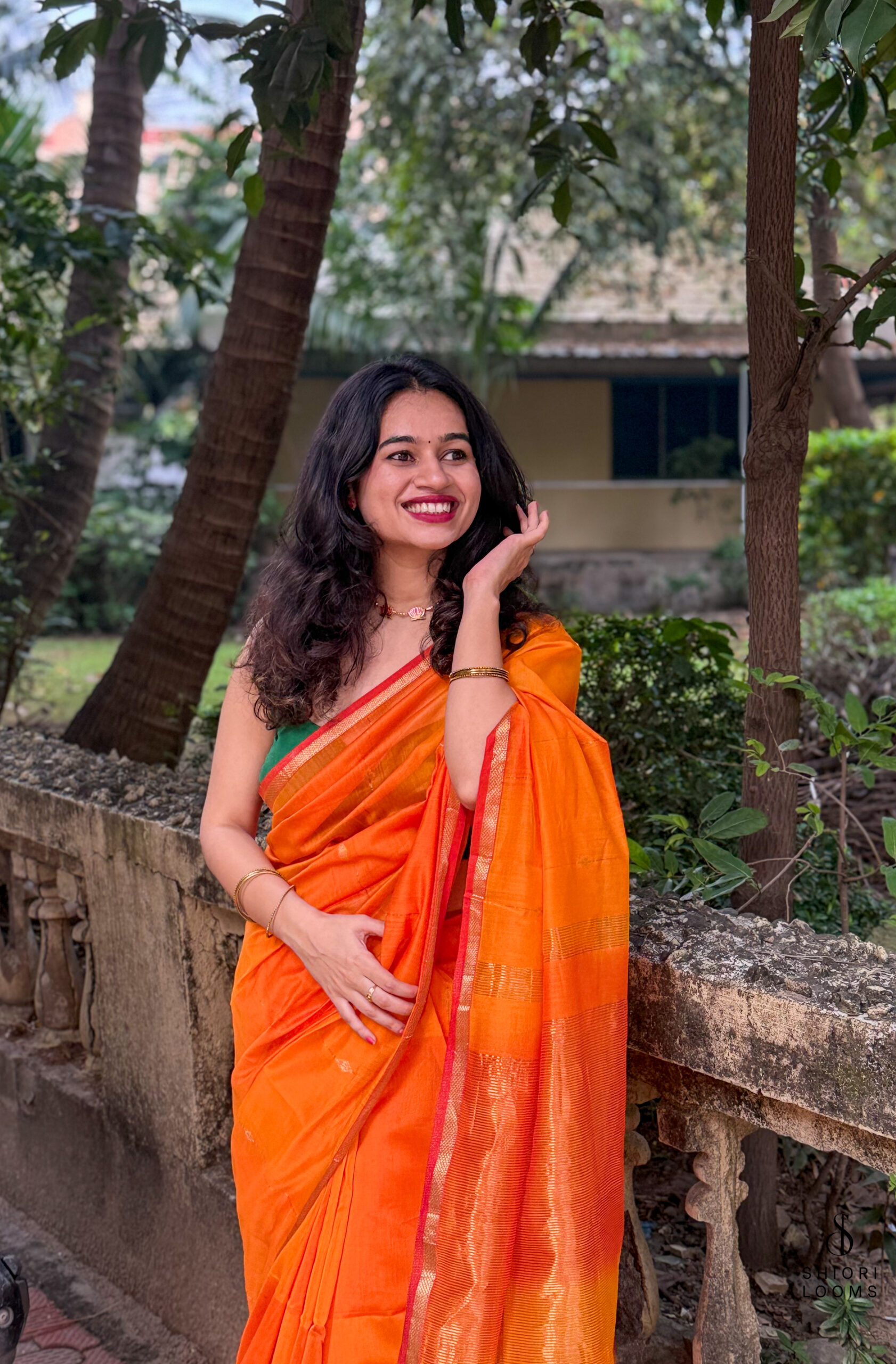Handwoven Silk Cotton Maheshwari Saree in Shaded Yellow