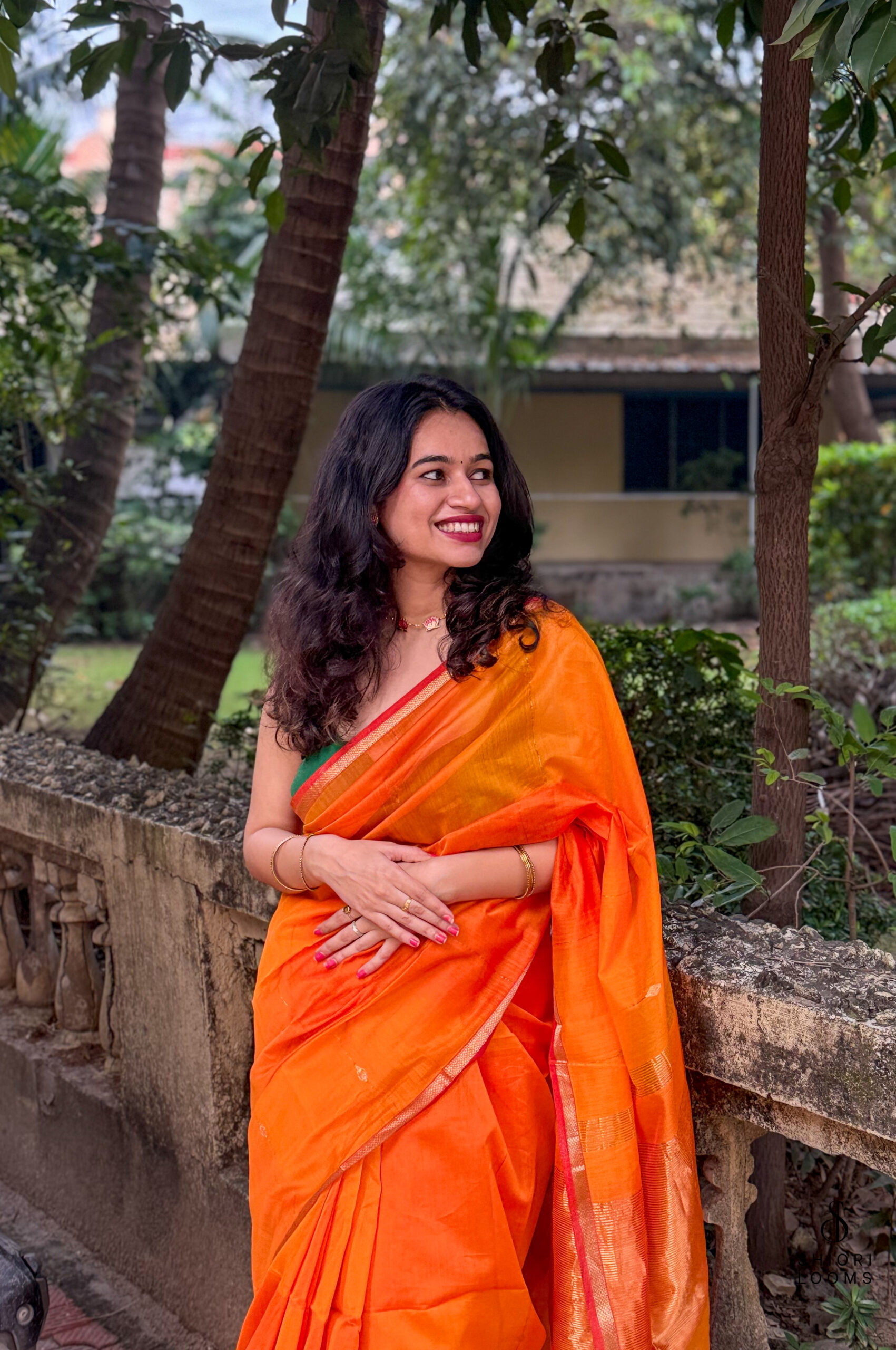 Handwoven Silk Cotton Maheshwari Saree in Shaded Yellow
