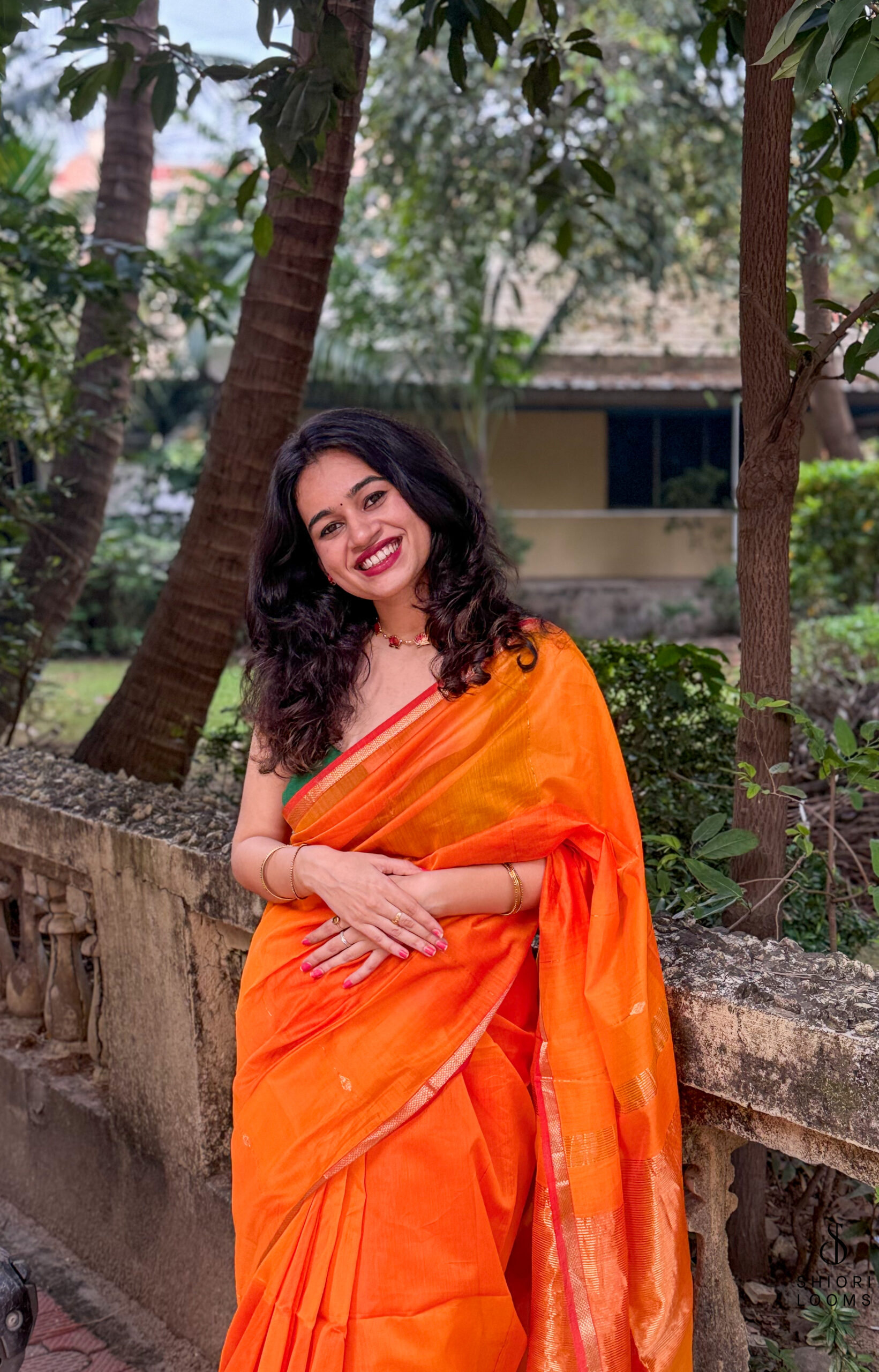 Handwoven Silk Cotton Maheshwari Saree in Shaded Yellow