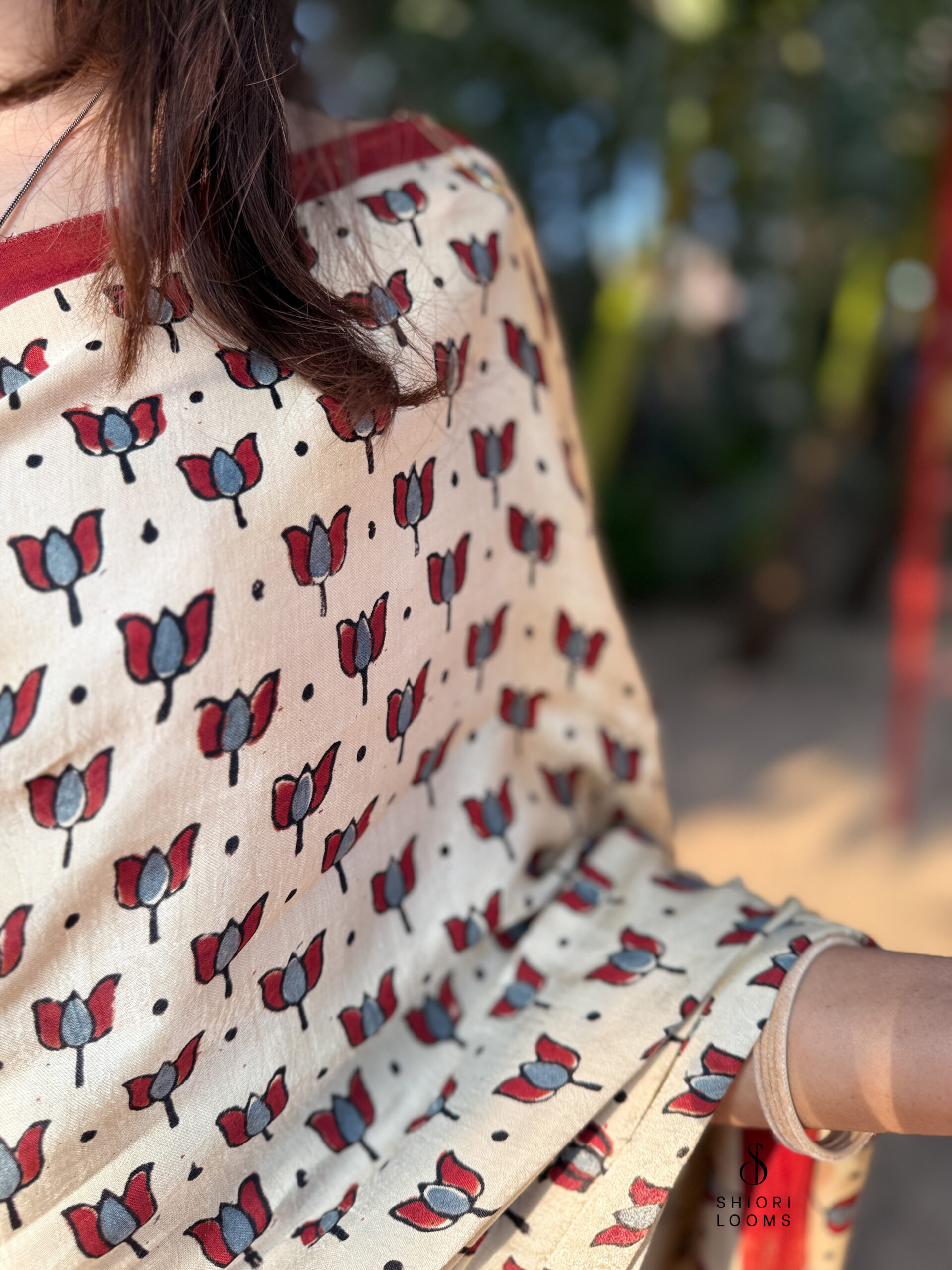 Ajrakh Handblock Printed Gajji Silk Saree in Beige