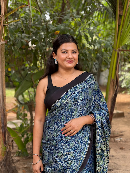 Blue Ajrakh Handblock Printed Modal Silk Saree