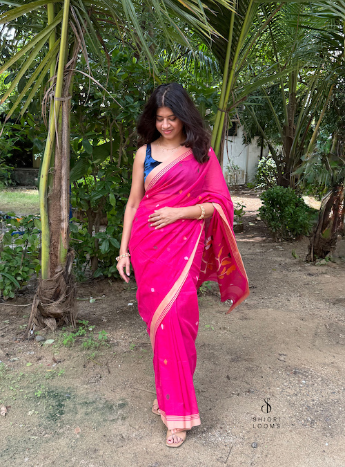Handwoven Pure Cotton Jamdani Saree in Pink