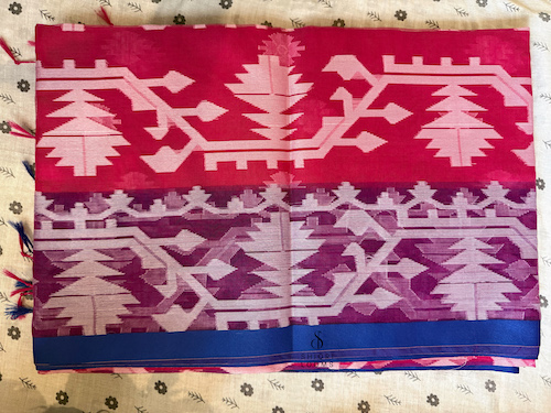 Handwoven Pink Dhakai Jamdani Muslin Saree